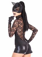 Cat (woman), costume mask, wet look, lace, ears